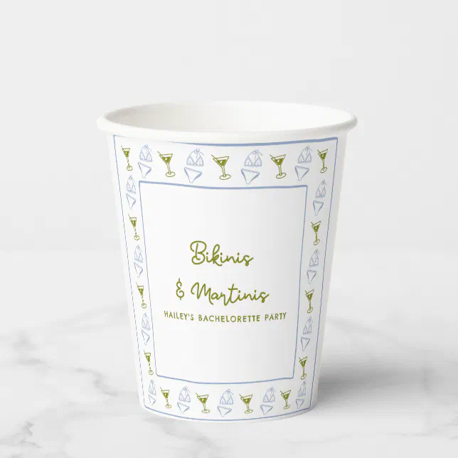 Bikinis & Martinis Olive Blue Bachelorette Party  Paper Cups