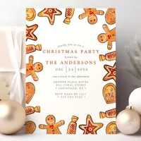 Watercolor Gingerbread Cookies Christmas Party Invitation