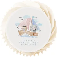 Nautical Elephant Bear Watercolor Boat Baby Shower Edible Frosting Rounds