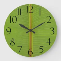 Tropical Green Jungle Leaf Veins Texture Large Clock