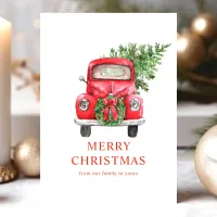 Watercolor Vintage Red Truck Christmas Tree Holiday Card