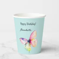 Delicate Pink Butterfly in Pastel Rainbow Colors Paper Cups