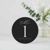 Black Wedding Table Numbers Round - Luxury Script