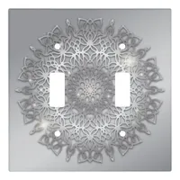 Luxury Glowing Sparkling Silver Metallic Mandala  Light Switch Cover