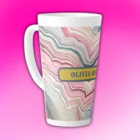 Modern Blue Gold Pink Agate Geode Monogram |  Latte Mug