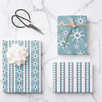 Southwest Winter Snowflakes & Pine Trees Blue Wrapping Paper Sheets