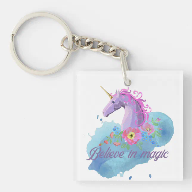 Believe in magic floral unicorn  keychain