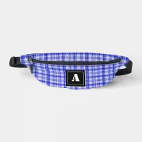 Plaid Pattern Gingham Check Dark Blue Monogram Fanny Pack