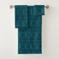 Modern Denim Blue Decorative Geometric Pattern Bath Towel Set