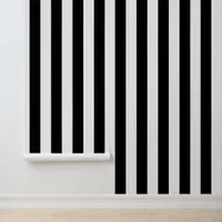 Black and White Wide Stripe Pattern Wallpaper