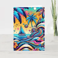 Fun Whimsical Psychedelic Sailboat Birthday Card