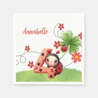 Ladybug / Watercolor 4th Birthday Paper Napkin