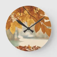 Autumn Fall Leaf Nature Scenery Round Clock