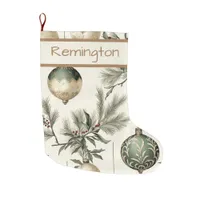 Sage Green and Gold Christmas Ornaments  Large Christmas Stocking