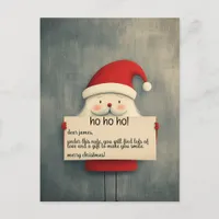 Cute Santa Holding a Customizable Banner Holiday Postcard