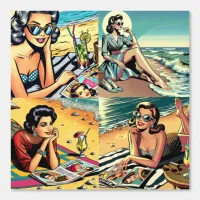 Mid-century 1950's Retro Ladies at the Beach Wallpaper