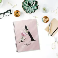 Modern Watercolor Pink Flower Monogram  Notebook