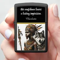 Enchanting woman-wolf bond in nature zippo lighter