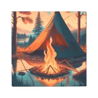 Tent and Campfire Vintage Colors Art