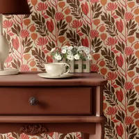 Red and Brown Vintage Floral  Wallpaper