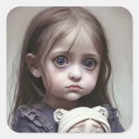 Little Girl with Haunting Eyes Square Sticker