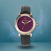 Elegant Gold Monogram Burgundy Modern Watch