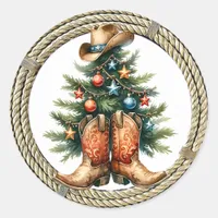 Country and Western Rustic Christmas Tree Classic Round Sticker