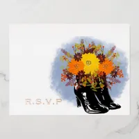 Sunflower Wedding RSVP Foil Holiday Postcard