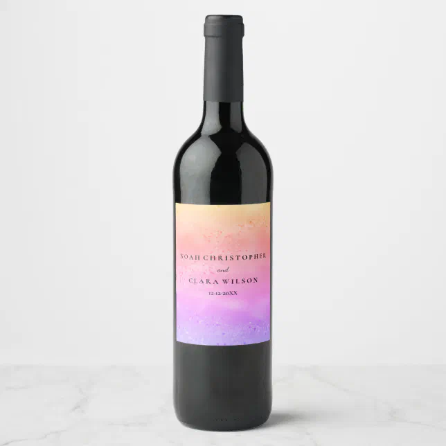 Rainbow Wedding Colorful trendy love is love pink  Wine Label