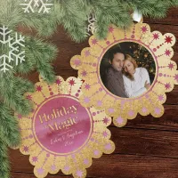 Holiday Magic Red, Pink, and Gold Photo Ornament Card