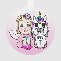 Pretty Blonde Fairy & Rainbow Unicorn & Butterfly Ornament