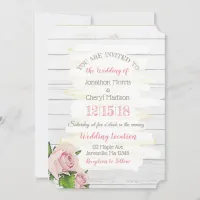 Weathered Wood Pink Floral Wedding Invitation