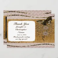 Butterfly, Beads, Lace & Burlap Thank You Card
