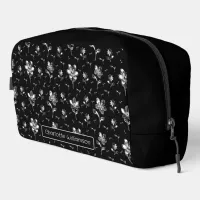 Floral Pattern Black And White Name Toiletry Bag