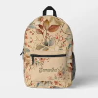 Peach Cream Cottagecore Watercolor Floral  Printed Backpack