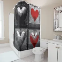 Beautiful Hearts on Black Shower Curtain