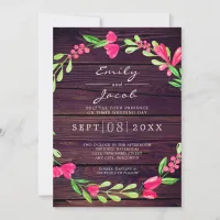 Pink Floral Dusty Purple Rustic Wood Country Wed Announcement
