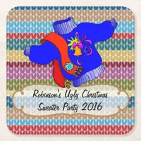 Ugly Christmas Sweater Party Personalized Square Paper Coaster