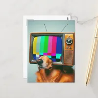 Dog With a vintage TV Face Postcard