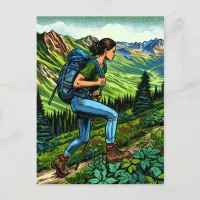 Backpacking Girl Hiking the Trail Postcard