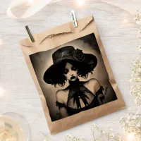 Gothic Girl in Black Dress and Hat Halloween Favor Bag