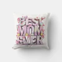 *~ AP72 Mother Day BEST MOM EVER Hearts Floral 4 Throw Pillow