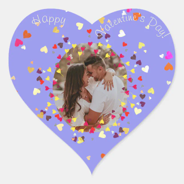 Hearts confettis with photo Happy Valentine's day Heart Sticker