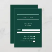  Simple Elegant Modern Emerald Green Wedding  RSVP Card