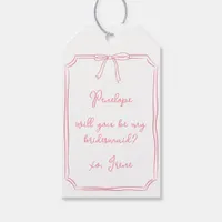 Chic Custom Pink Coquette Bow Bridesmaid Proposal Gift Tags