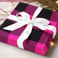 Hot Pink and Black Buffalo Plaid Christmas Wrapping Paper