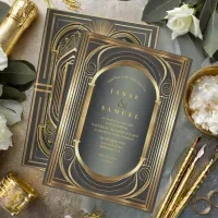 Glam Art Deco Wedding Black/Gold ID1033 Invitation