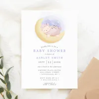 Baby Lamb On Moon Watercolor Baby Shower Invitation