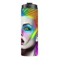 Dystopian Woman in Rainbow Mohawk Abstract Modern  Thermal Tumbler