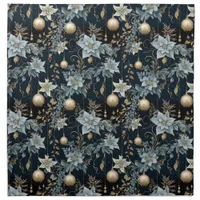 Blue and Gold Christmas Ornaments Poinsettias Cloth Napkin